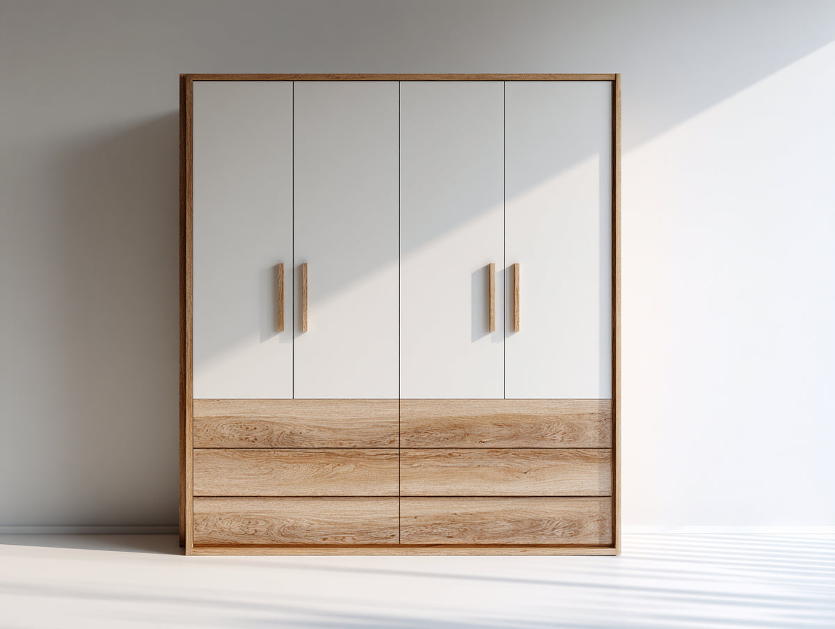 Armoire - Panneaux de bois - 164 x 56 x 194 cm - Blanc-Chêne clair - Style contemporain