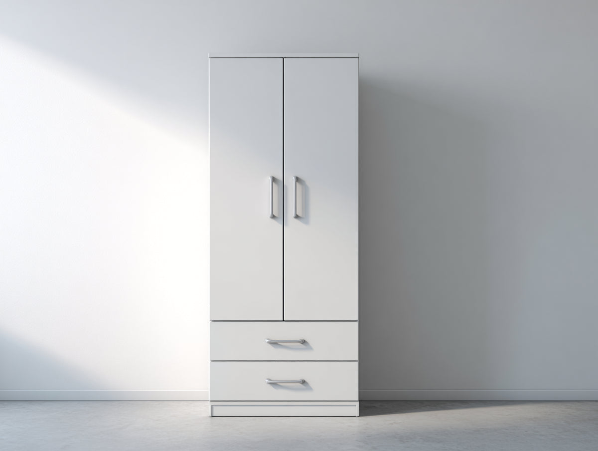 Armoire - Panneaux de bois - 80 x 42 x 180 cm - Blanc-Argent - Style moderne