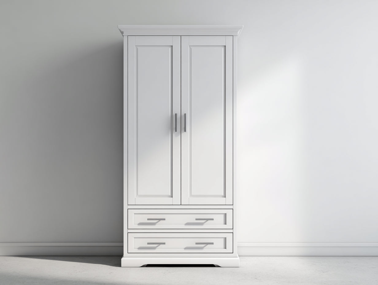 Armoire - Bois - 96 x 50 x 194 cm - Blanc-Argent - Style classique