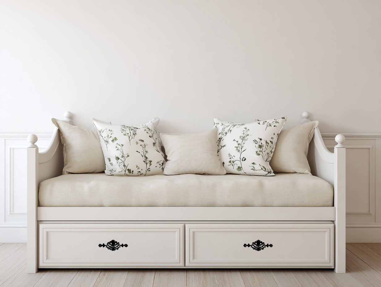 Canapé lit - Bois - 205x94x98 cm - Blanc - Style classique à côtés courbes