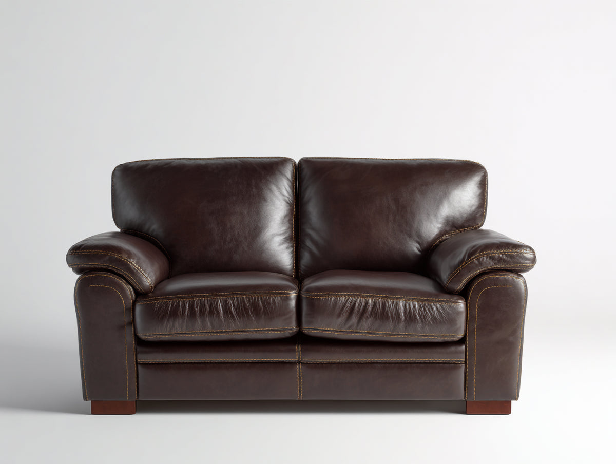 Canapé 2 places - Cuir - 165 x 90 x 90 cm - Marron foncé - Style classique