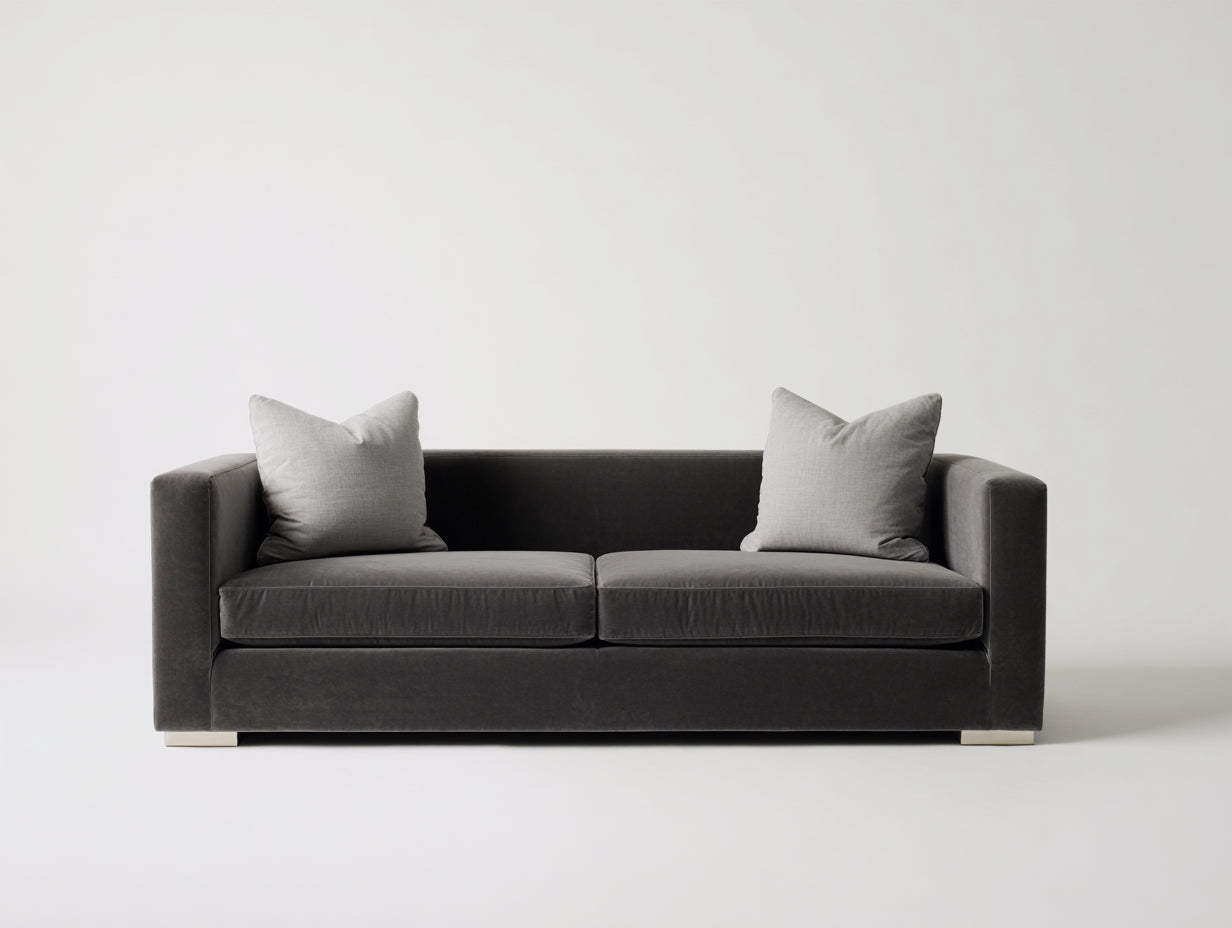 Canapé 2 places - Velours - 185 x 100 x 84 cm - Gris anthracite - Style contemporain