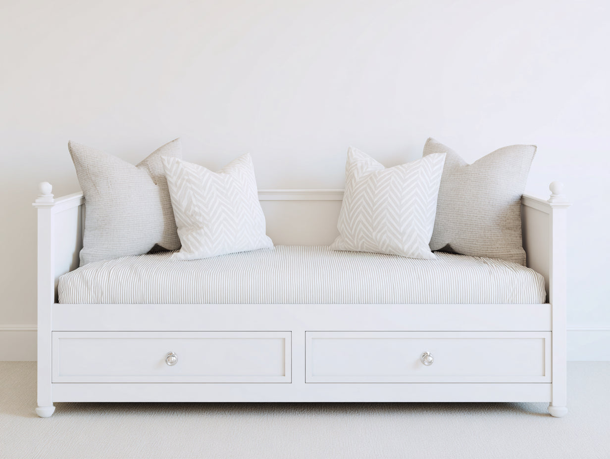 Canapé lit - Bois - 200x91x87 cm - Blanc - Style classique à montants décoratifs