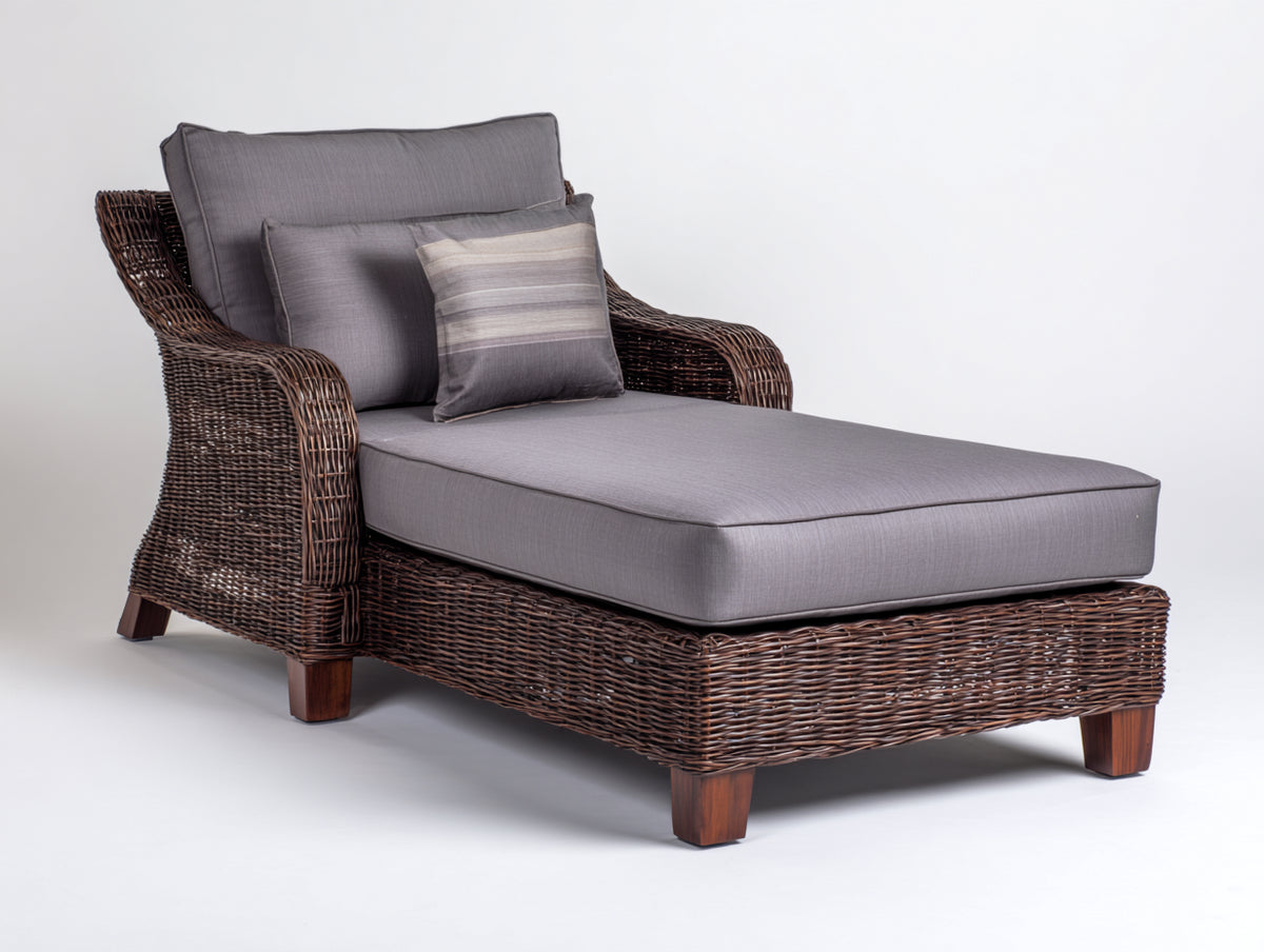 Bain de soleil - Fibre tressée-bois-textile - 190 x 92 x 84 cm - Brun foncé-Gris - Style contemporain enveloppant