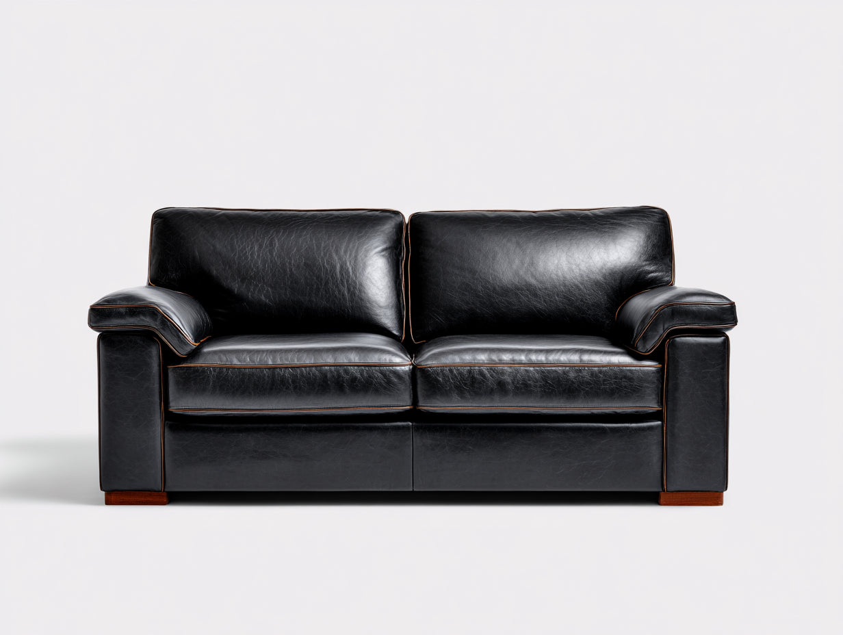 Canapé 2 places - Cuir - 170 x 92 x 88 cm - Noir - Style classique