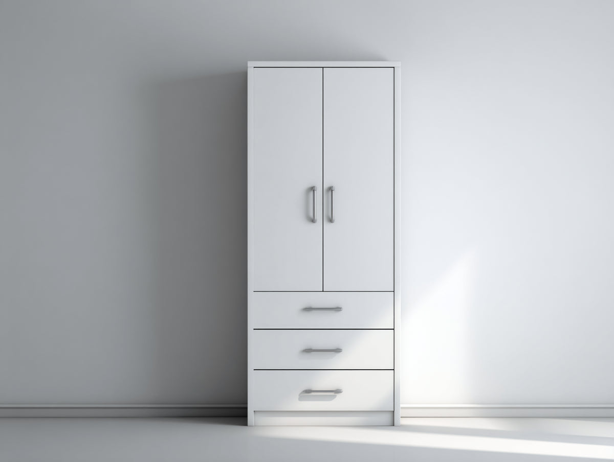Armoire - Panneaux de bois - 76 x 42 x 186 cm - Blanc-Argent - Style moderne