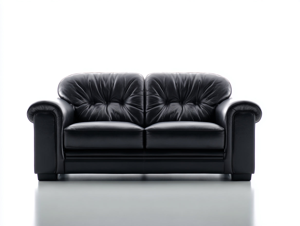 Canapé 2 places - Cuir - 175 x 95 x 92 cm - Noir - Style vintage