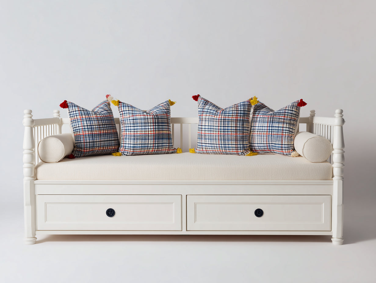 Canapé lit - Bois - 205x93x91 cm - Blanc - Style classique à montants tournés