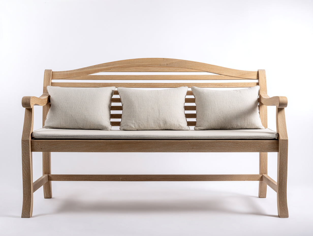 Banc de jardin - Bois-Tissu - 175 x 68 x 92 cm - Bois naturel-Crème - Style contemporain