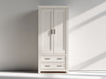 Armoire - Panneaux de bois - 84 x 47 x 188 cm - Blanc-Argent - Style traditionnel