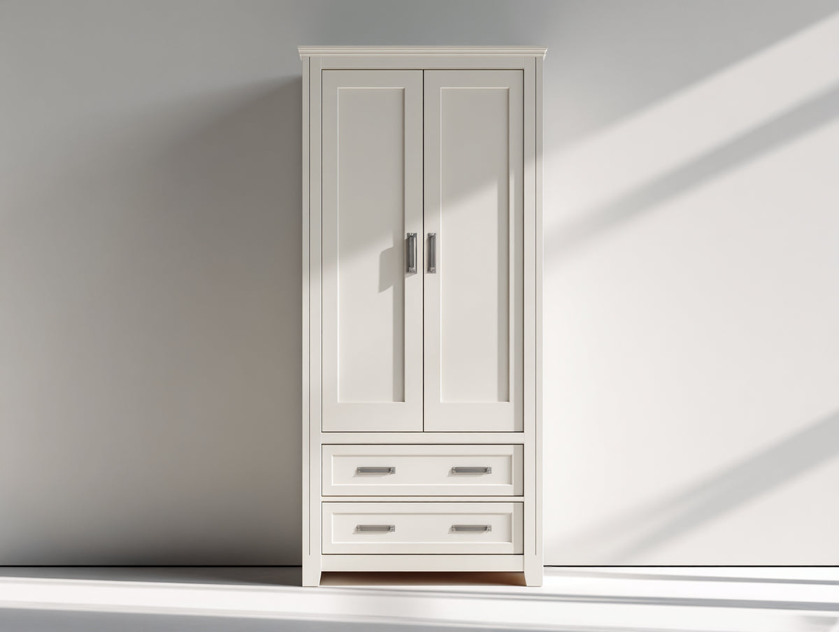 Armoire - Panneaux de bois - 84 x 47 x 188 cm - Blanc-Argent - Style traditionnel