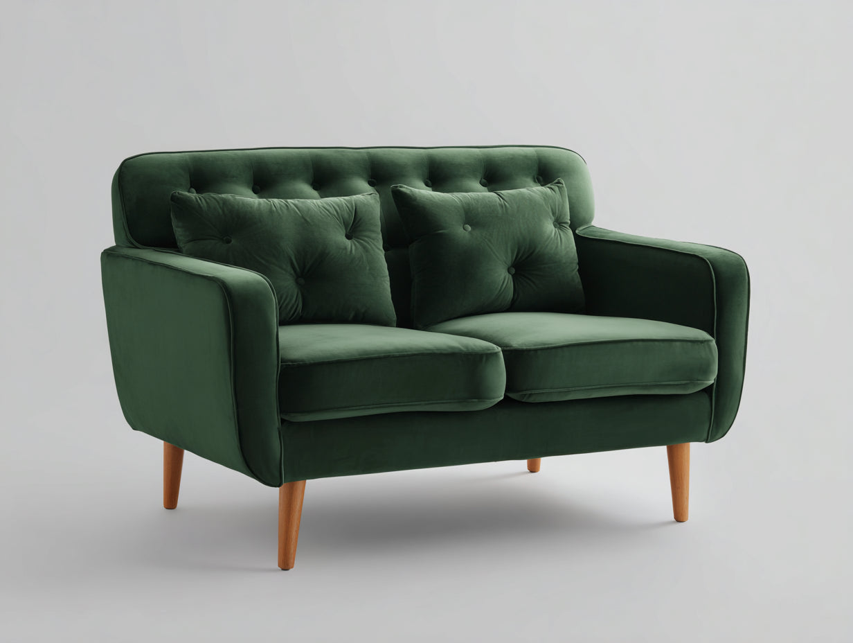 Canapé 2 places - Velours - 160 x 88 x 85 cm - Vert - Style scandinave