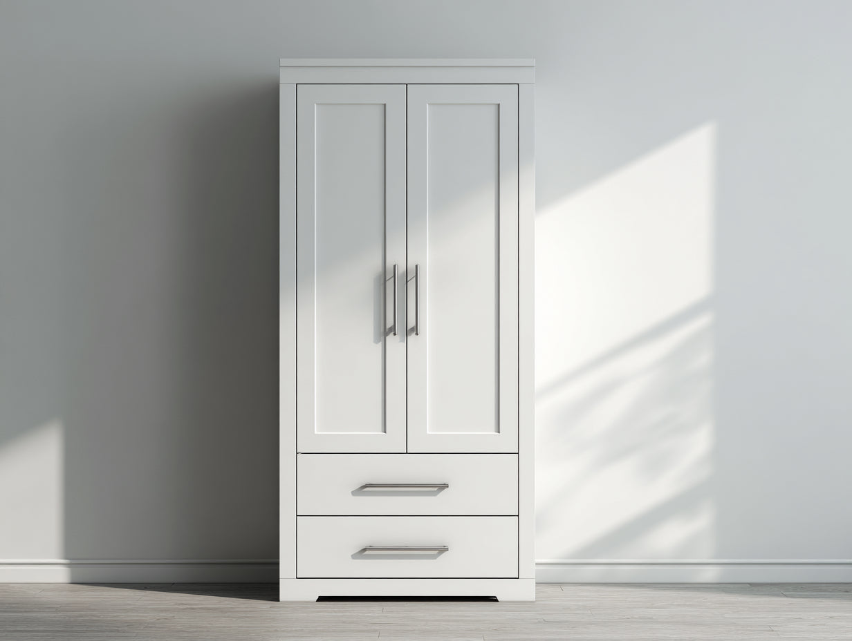 Armoire - Panneaux de bois - 78 x 45 x 182 cm - Blanc-Argent - Style moderne