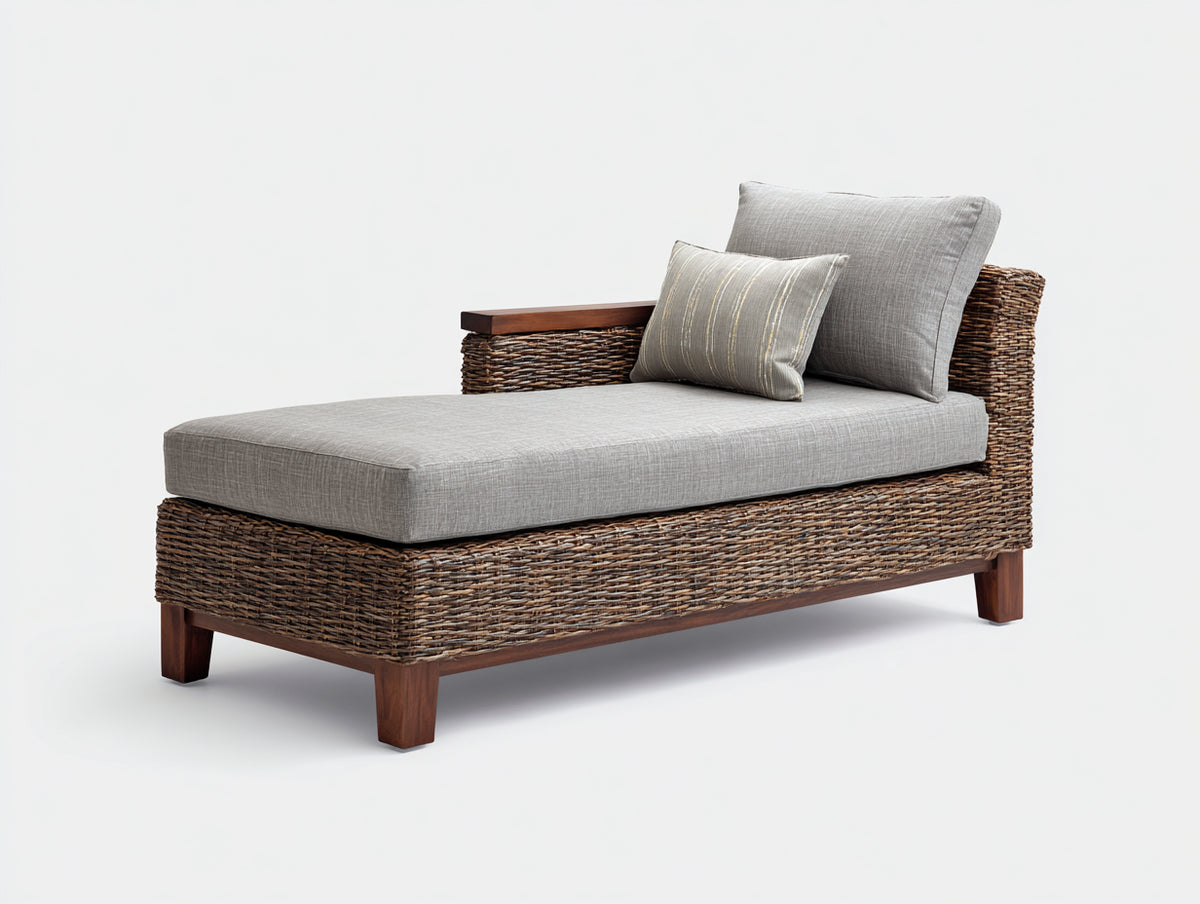 Bain de soleil - Fibre tressée-bois-textile - 187 x 92 x 82 cm - Brun foncé-Gris clair - Style contemporain