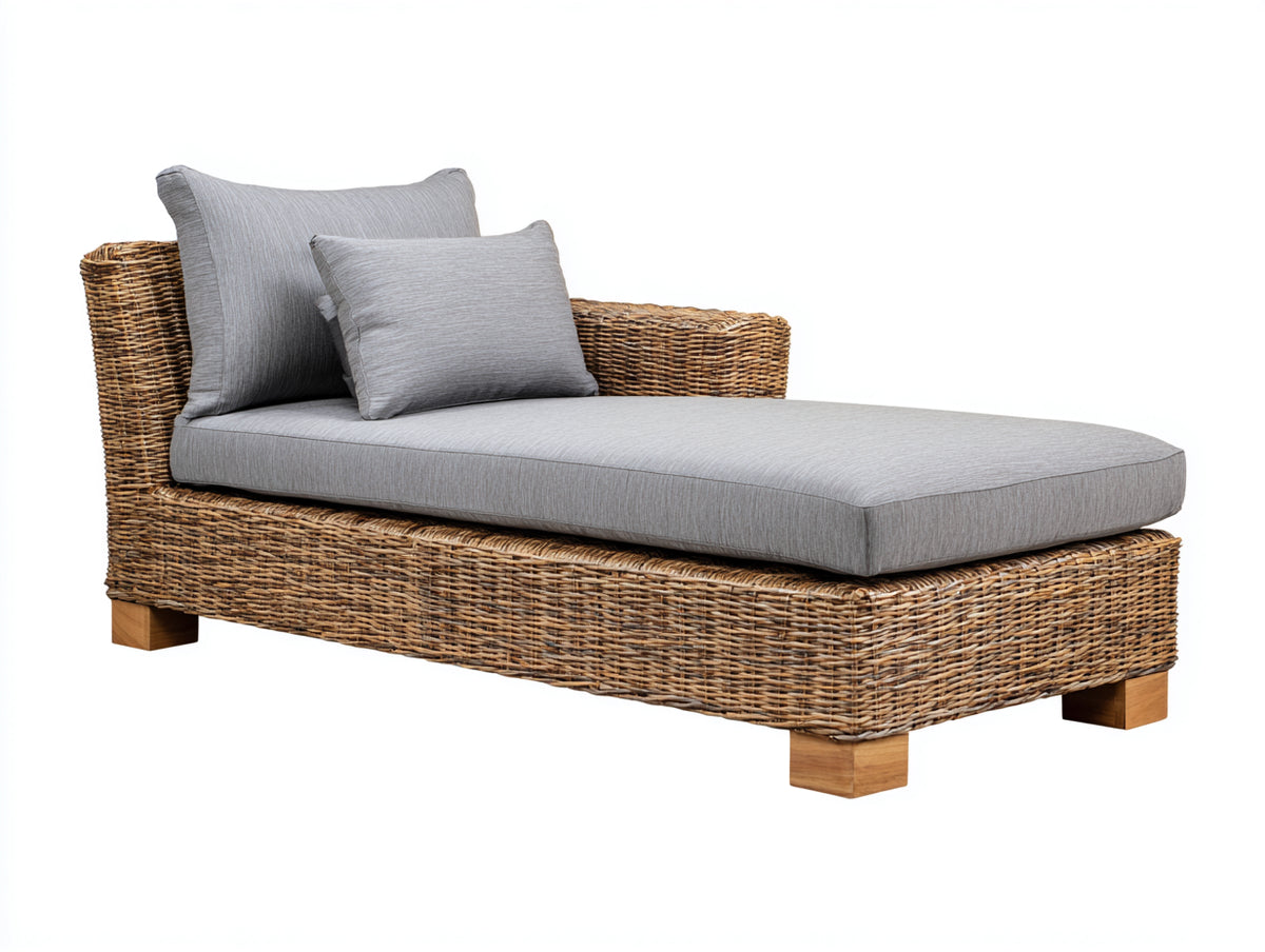 Bain de soleil - Fibre tressée-bois-textile - 194 x 91 x 84 cm - Naturel-Gris - Style rustique contemporain