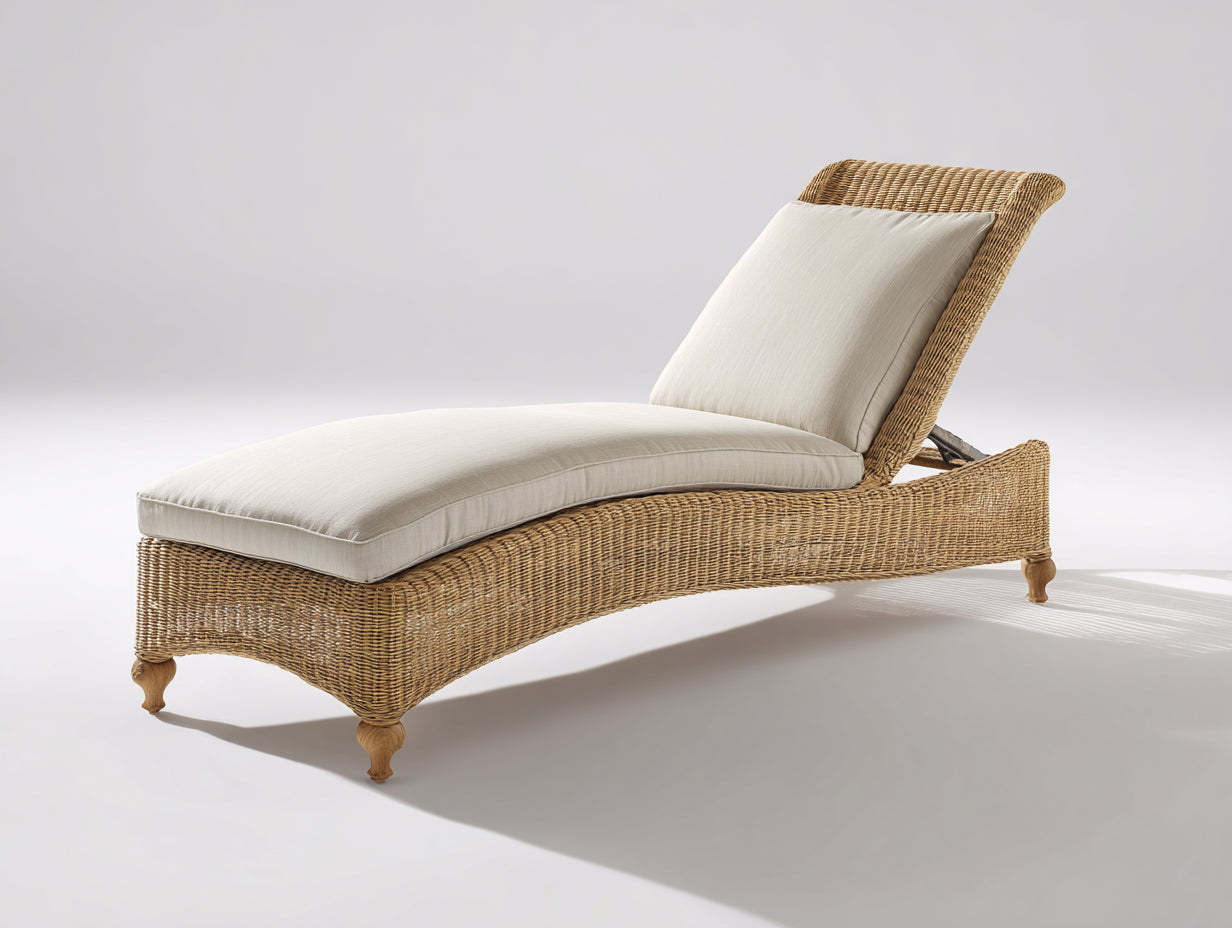 Bain de soleil - Fibre tressée-textile - 193 x 76 x 91 cm - Naturel-Ivoire - Style classique inclinable