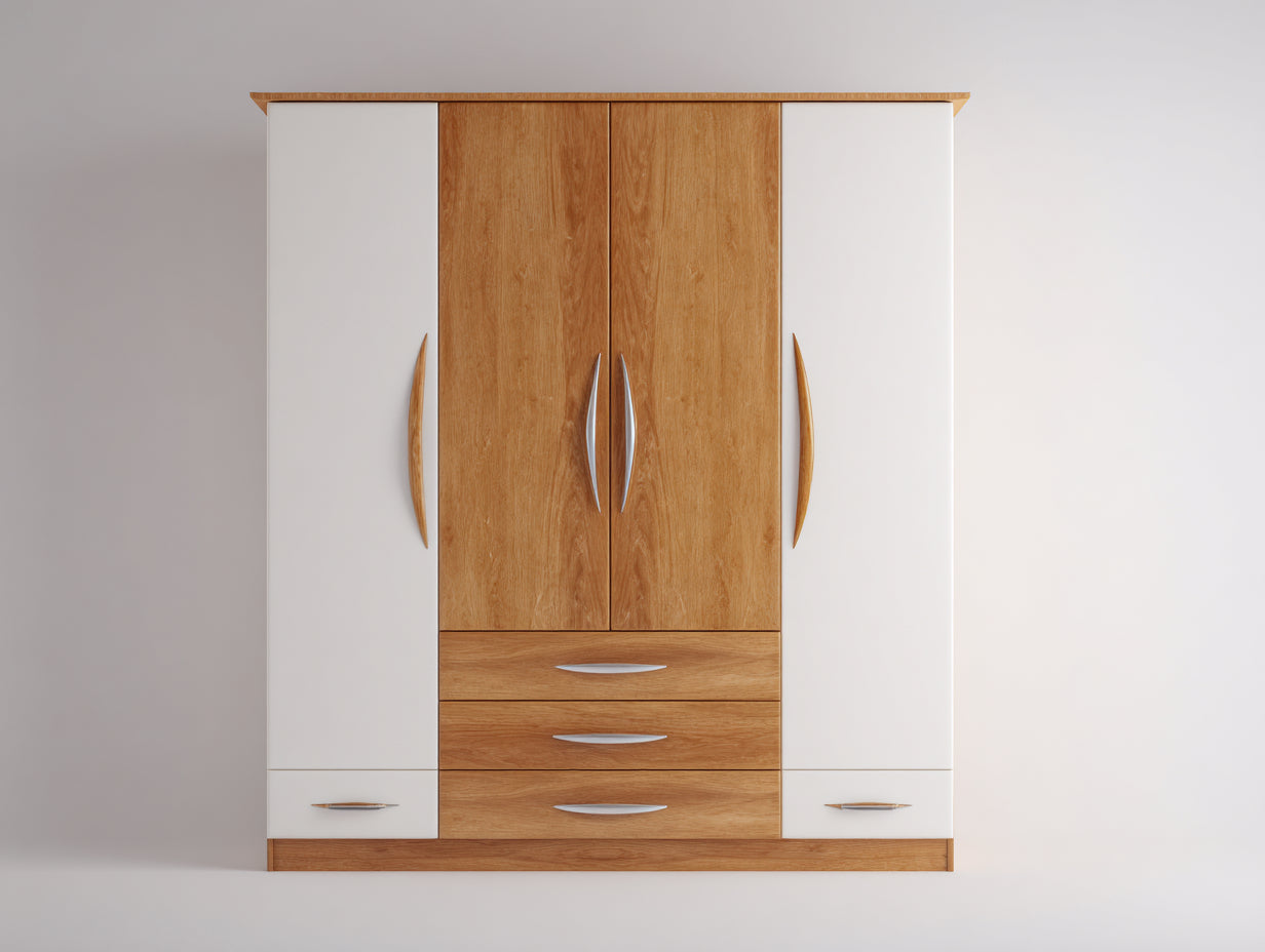 Armoire - Panneaux de bois - 158 x 55 x 198 cm - Blanc-Chêne miel - Style moderne