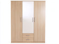 Armoire - Panneaux de bois-Miroir - 152 x 56 x 201 cm - Bois clair-Argent - Style contemporain