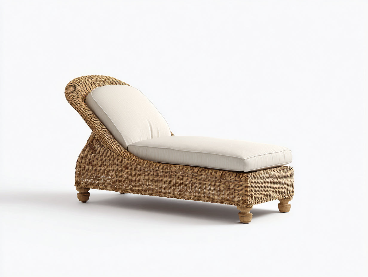 Bain de soleil - Rotin-bois-textile - 186 x 75 x 89 cm - Naturel-Ivoire - Style classique ergonomique